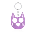 Detailed view of the purple cat-shaped metal safety keychain with durable silver link chain - Justice Cat Purple (K00636-11)