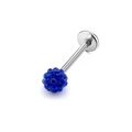 Detail of silver piercing stud featuring a sparkling blue crystal pave disco ball - Sapphire Blue