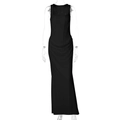 Detail of a black sleeveless evening gown featuring a slim fit cut and elegant ruched texture - S / Black