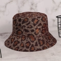 Classic brown leopard print PU leather bucket hat with a glossy metallic finish - M (56-58cm) / Red Brown Lurex Leopard