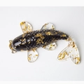 Handcrafted black resin koi fish figurine with transparent fins and gold leaf accents - Obsidian