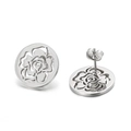 Orecchini a rosa d'argento traforati con design floreale minimalista da donna - Stile Fiore di Rosa Cavo (KE49087-K) / Color Acciaio