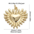 Golden copper heart charm with sunburst pattern and evil eye detail for DIY jewelry - Ysn014-13 / 18K Gold