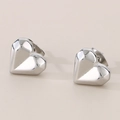 Polished silver heart stud earrings with geometric faceted stainless steel design - Steel