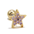 Star-shaped gold piercing with purple zircon stones and a screw-back ball closure - Star / Purple