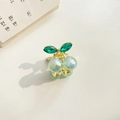 Mini kersenvormige haarklem van legering met groene kristallen en blauwe parels - 2cm / Appelgroen