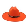 Orange western wool felt hat with wide brim and vintage bull head leather band - Orange