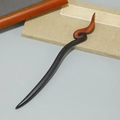 Classical S-shaped ebony hair stick with hand-carved cloud patterns and dual-tone wood finish - Cloud Pattern Shape (F2024429)