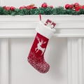 Klassischer roter Weihnachtsstrumpf mit weißem Rentier-Jacquard und Plüsch-Manschette - Rentier Muster