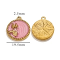 Pink enamel round pendant in gold finish with leaf detail and size markings - Round Leaf Pendant (Z2352GA) / Pink