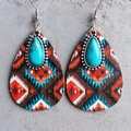 Boho-Ohrringe in Tropfenform mit Aztec-Mustern und türkisfarbenen Edelstein-Akzenten - Stil 2-Braun Blau Azteken