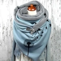 Thick warm scarf featuring light blue dandelion and bird print with grey lining - 150*75cm / Light Blue Grey Dandelion Birds (Image 34)