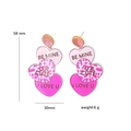 Pink acrylic Valentine heart earrings with glitter studs and romantic text 58mm x 30mm - Three Hearts