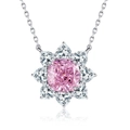 S925 sterling silver necklace with pink sunflower pendant and ice-cut diamonds - 925 Silver / Pink (XL052)