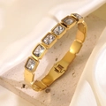 Bracelet élégant en acier inoxydable plaqué or 18k avec zircons rectangulaires clairs - Style Blanc Clair (CX770-white)