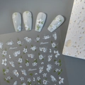 5D geprägte weiße Blumen-Nagelaufkleber mit Strasssteinen und floralem 3D-Relief-Design - CO-481 Weiße Blumen Mit Strass