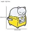White cat on yellow rice cooker enamel pin badge with size and weight dimensions - White Cat Yellow Rice Cooker