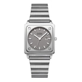 Reloj de cuarzo cuadrado minimalista con correa de acero plateada y esfera gris - Caja Plateada Esfera Gris