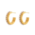Vergoldete C-förmige Creolen mit eleganten Perlen und polierter Metalloberfläche - 20 mm C-Förmige Eingelegte Künstliche Perle Ohrringe - Gold