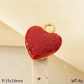 Red enamel heart pendant with golden trim and 3D embossed pattern for DIY jewelry - Red Heart (KLJ10482-ZLA)