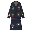 Ensemble en tricot bleu marine deux pièces avec motifs floraux jacquard - S / Bleu marine
