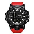 Waterdicht sport digitaal horloge met dubbel display en rode getextureerde band - Rood