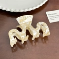 Elegant beige marble pattern acetate hair claw clip with a glossy twisted design - Beige M-Shape Claw Large