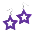 Neon purple acrylic five-pointed star earrings with silver fishhook ear wire hooks - Purple with Black Stars