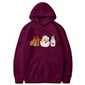 Burgundy Christmas hoodie featuring festive prints of Santa Claus, milk, and cookies - S / Burgundy