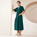 Accappatoio uomo verde scuro in spugna a maniche corte con bordo bianco e cintura - M / Uomo Manica Corta / Verde Pallido