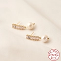 Eleganti orecchini in argento S925 dorato con file di zirconi e perle di alta qualità - Argento 925 / Oro