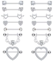 Nipple piercing set with 7 pairs of stainless steel rings featuring clear zircon accents - White Zirconia Set