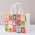 Christmas non-woven gift bag with colorful grid patterns and cartoon holiday characters - Christmas Style 14