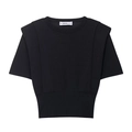 Top de punto negro de manga corta con hombreras y un diseño de corte entallado - S / Negro