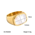 Detalle de anillo de acero de titanio dorado con incrustación de nácar y peso de 10,5g - US 6 / Estilo de nácar rectangular dorado (HC-R30009)