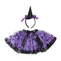 Detail view of Halloween tutu set with purple mesh skirt and witch hat headband - Purple Tutu Skirt And Witch Hat Headband / Purple