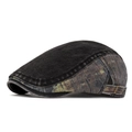 Berretto in denim nero vintage con patchwork mimetico e fibbia in metallo regolabile - Stile Ivy Cap / Fibbia Laterale Nero