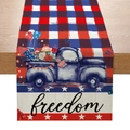 Independence Day table runner with blue vintage truck and red white blue freedom theme - Blue Pickup Freedom Style (ZQ3-6) / 33cmx180cm