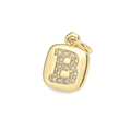 Detail of gold letter B pendant with zircon inlay and rounded square geometry - Letter B