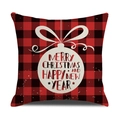 Red and black buffalo plaid Christmas pillow cover with white festive ornament print - Red Black Plaid Xmas Ball/22YM13-13