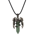 Gothic silver dragon pendant wrapping green hexagonal crystal stone on black cord - Green Aventurine (CN000510)