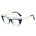Fashion cat-eye blue light glasses with black-blue gradient frame and gold metal temples - White Black Transparent Frame