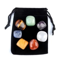 Chakra stone set with seven colorful polished crystals and a black velvet drawstring bag - Topaz Rainbow Tumbled Stone Set With Velvet Bag