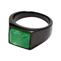 Men's vintage black stainless steel ring with a large rectangular green gemstone inlay - Black Rounded Green Gemstone