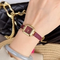 Elegant ladies' watch featuring a gold square case and vibrant red leather strap - Small Square Case