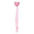 Pink heart fairy wand with sparkling sequins and flowing ribbons for party decor - Pink Sequin Heart Ribbon Fairy Wand (No. 52)