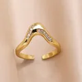 Vergoldeter Wellenring für Damen mit doppelreihigem Zirkonia und verstellbarem offenem Band - Stil D (Zweireihige Zirkonia-Welle)