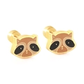 Cute golden stainless steel raccoon stud earrings with brown enamel finish - Raccoon / Steel