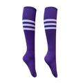 Purple athletic knee-high socks with white stripes for football and sports training - Purple White Edge