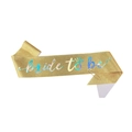 Golden glitter Bride To Be sash with holographic lettering and gold safety pin - Gold With Holographic Text